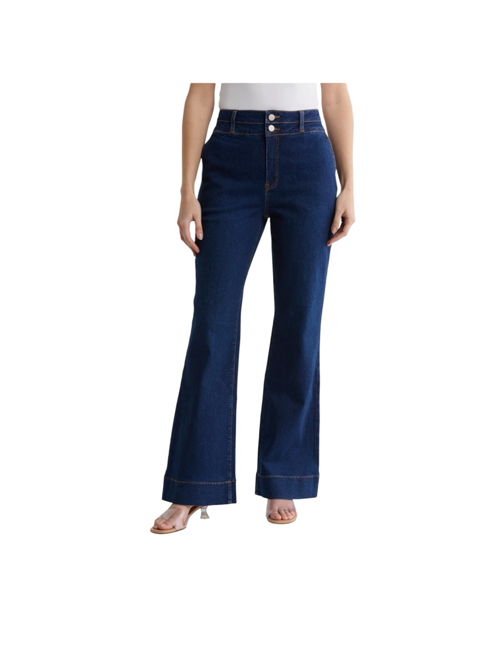 Bagatelle High Rise Wide Leg Trousers Jeans Dark Wash Double Button Waist 27